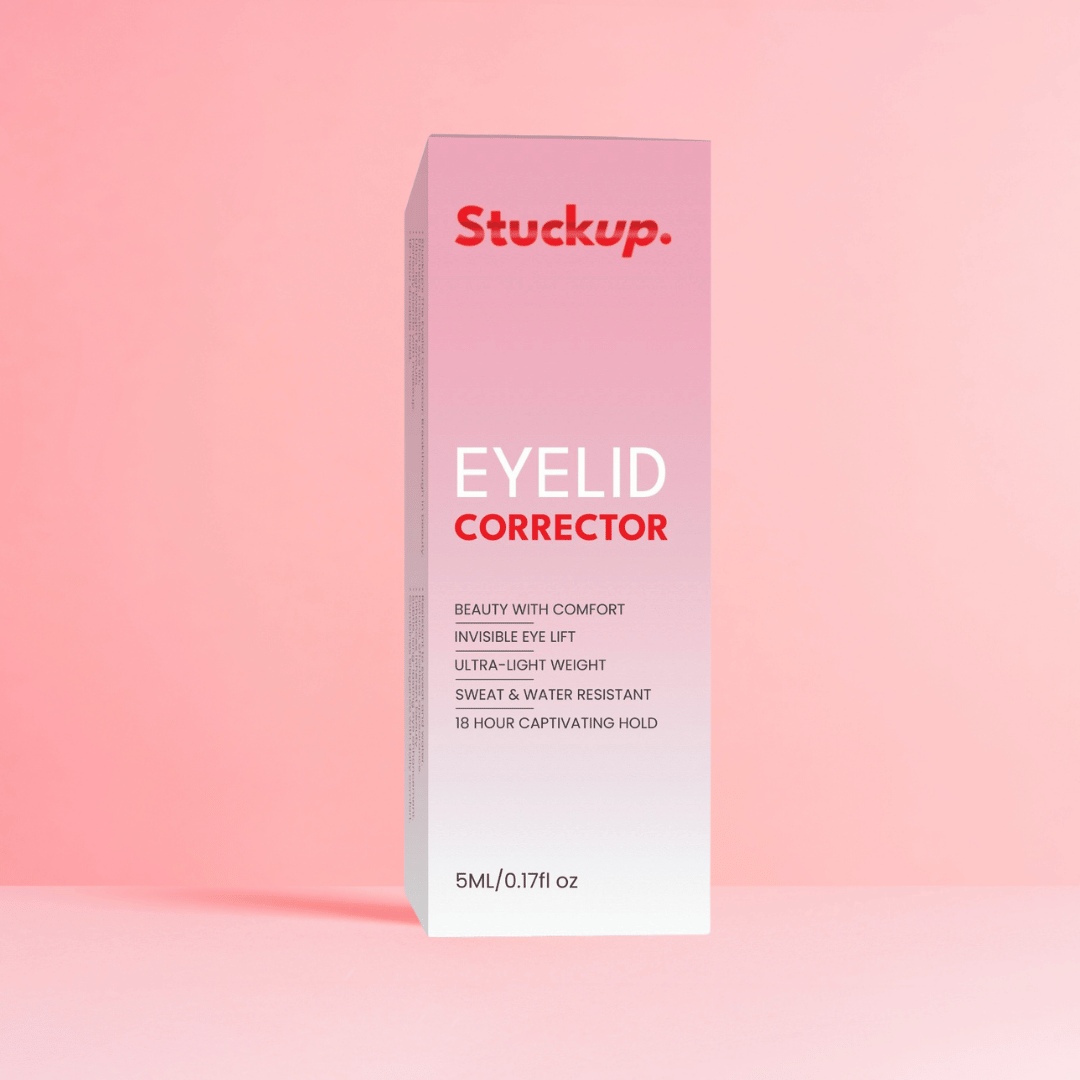 Minimalist display of StuckUp Beauty Double Eyelid Glue against a clean, modern background