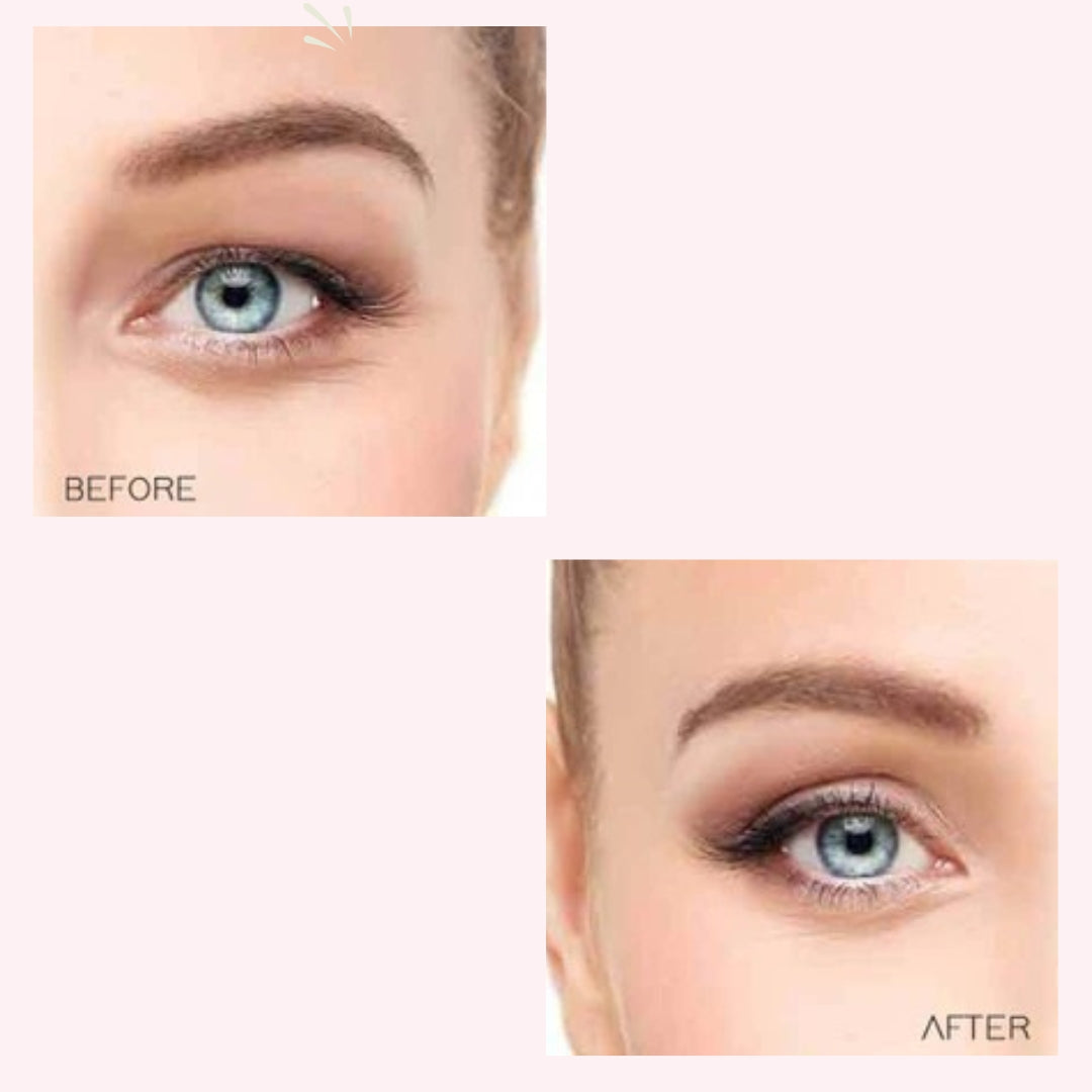 Before and after results showing lifted, defined eyelids using StuckUp Beauty double eyelid glue for hooded eyes and monolids.