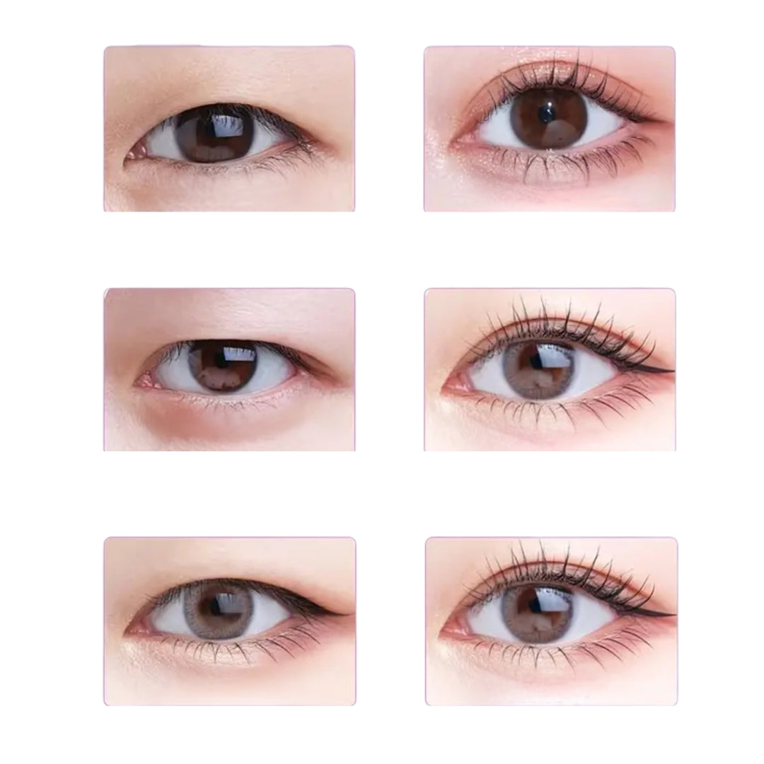 Multiple before and after examples showing lifted eyelids using StuckUp Beauty double eyelid glue for hooded eyes and monolids.